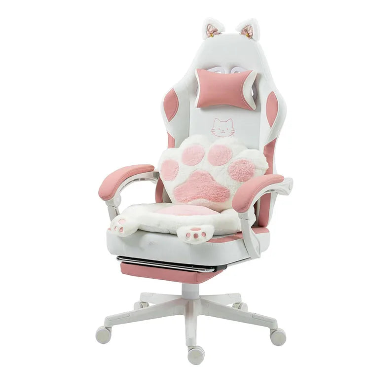 Chaise de jeu pour adultes, chaise d'ordinateur ergonomique inclinable avec support lombaire et appui-tête, lumières LED RGB, design oreilles de chat