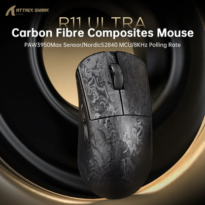 Attack Shark R11 Ultra 8K Carbon Fiber Gaming Mouse, PAW3950MAX, 49g Ultra-Lightweight, Wireless 8000Hz Polling, Tri-Mode