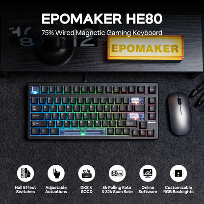 EPOMAKER HE80 75% US-QWERTY-Layout Hot-Swap Creamy Gasket kabelgebundene magnetische mechanische Tastatur mit Hall-Effekt, DKS SOCD für PC/Mac