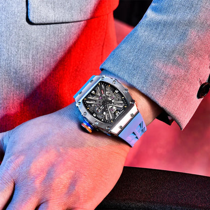 2026 Neue PAGANI DESIGN Herren-Quarzuhr VH65-Uhrwerk, Skeleton-Zifferblatt, 100M wasserdicht, sportliche rechteckige Uhr mit Saphirglas für Herren