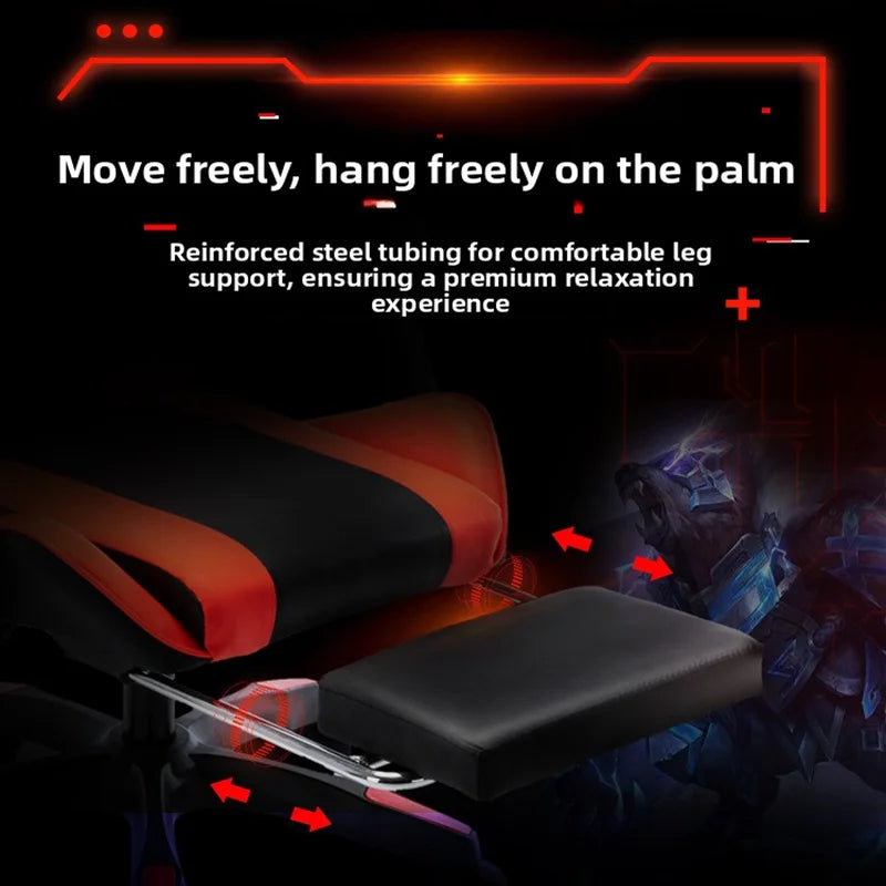 Ergonomic Gaming Chair with Lumbar Support Pillow, Adjustable Footrest, Reclining Computer Gaming Chair, PU Leather Office Gaming Chair with Adjustable Height