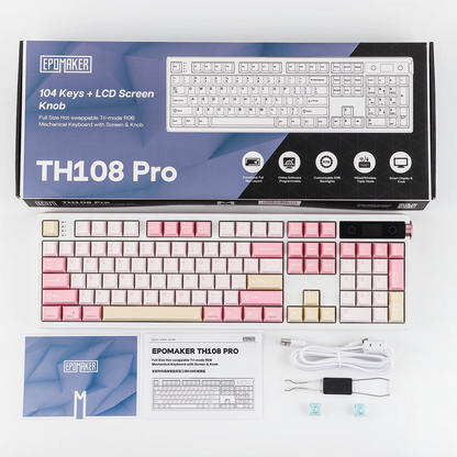 EPOMAKER TH108 PRO 100% Full-Sized Gasket-Mounted Wired/BT/2.4Ghz Wireless Mechanical Keyboard with Screen & Knob RGB Backlight