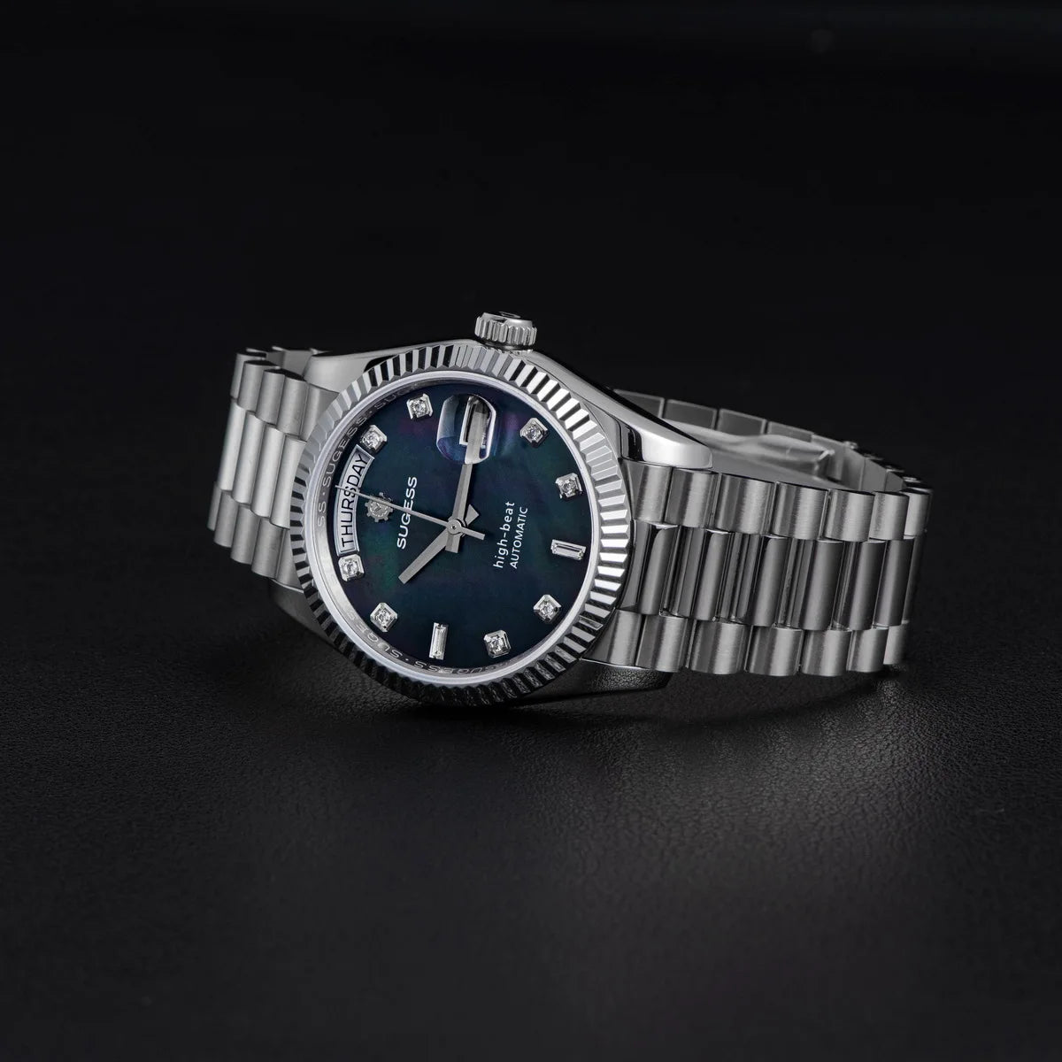 Sugess 36mm Mens of Watch Automatic Dandong Peacock SL3034 Day Movement Sapphire Glass 100m Waterproof Wristwatches MOP Date New