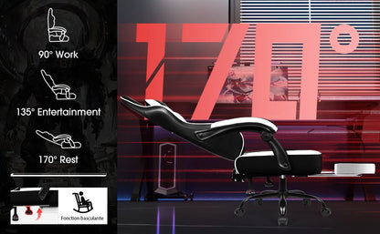 AUTHMIC Gaming Chair Ergonomic Reclining Office Chair with Adjustable Lumbar Support & Headrest High-Back PC Gamer Adults Teen