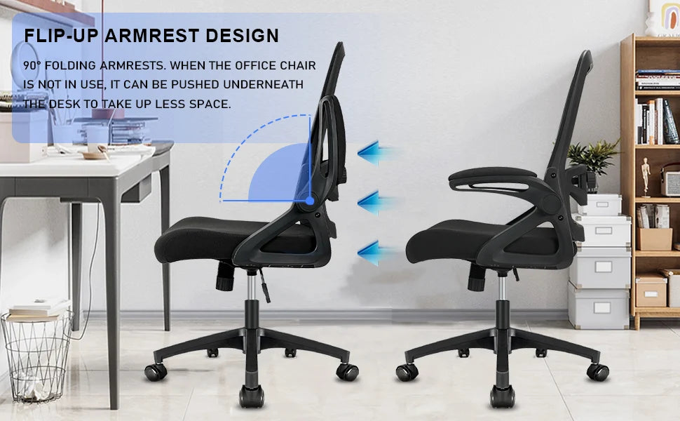 Milacyee Office Chair Ergonomic Desk Chair with 90° Flip-up Armrest Lumbar Support, Height Adjustable Chair.