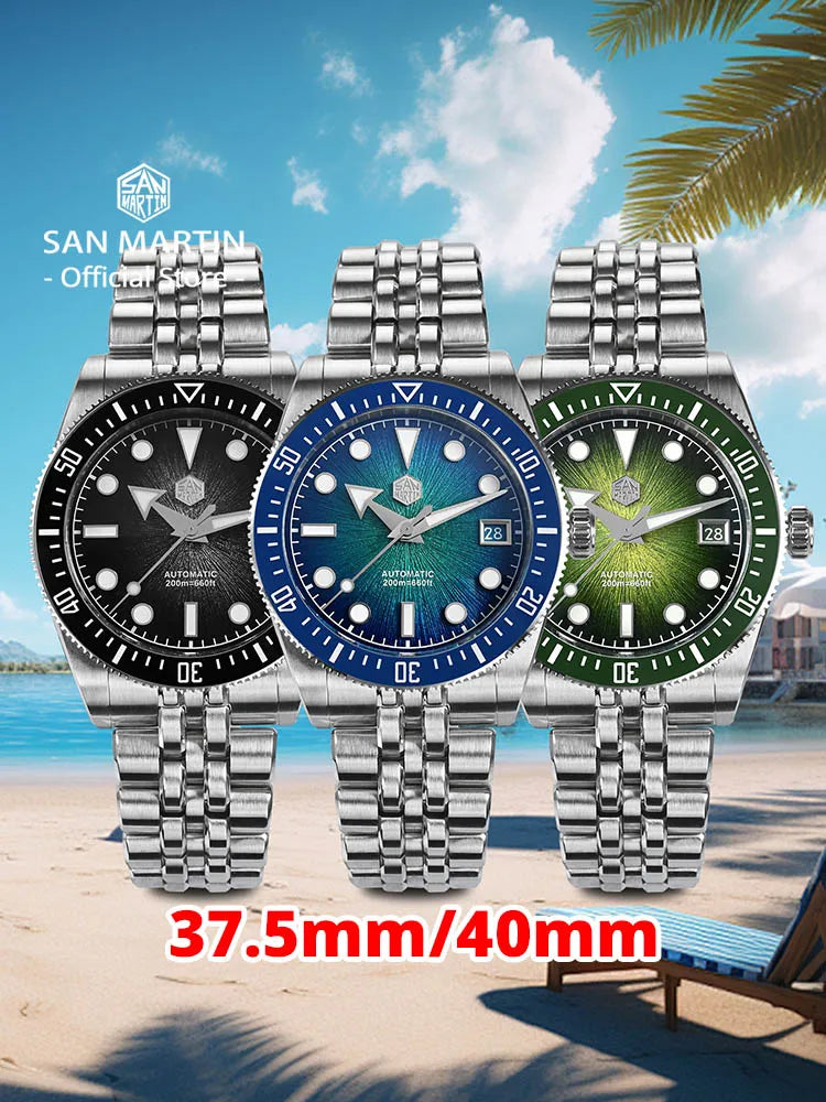 San Martin 37.5mm 40mm Men Diver Watch Miyota 9015 Enamel Dial Luxury Automatic Mechanical Wristwatch Waterproof 200m SN0148