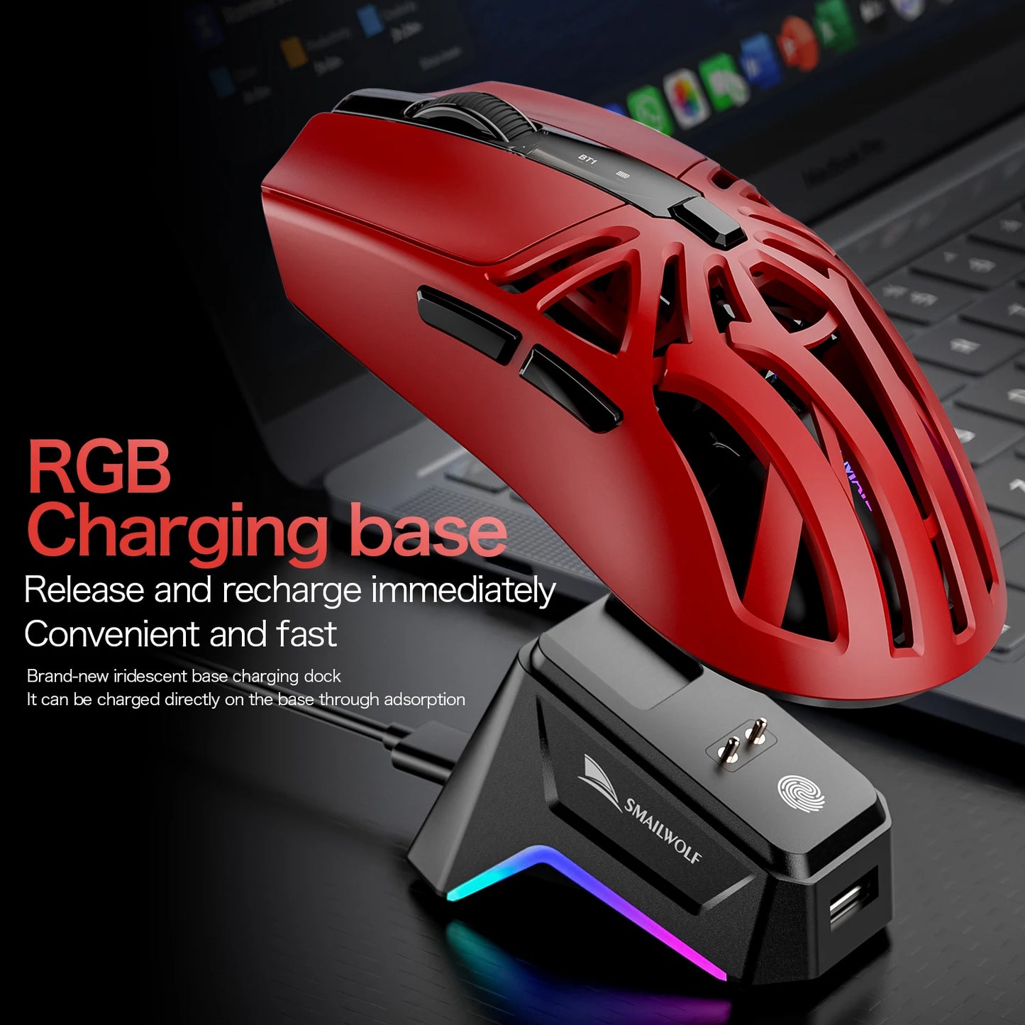 SMAILWOLF M8 Bluetooth Wireless Gaming Mouse, Tri-Mode RGB Rechargeable Mouse with PAW3311 Sensor, 12000 DPI Lightweight Gaming Mouse for PC & Office