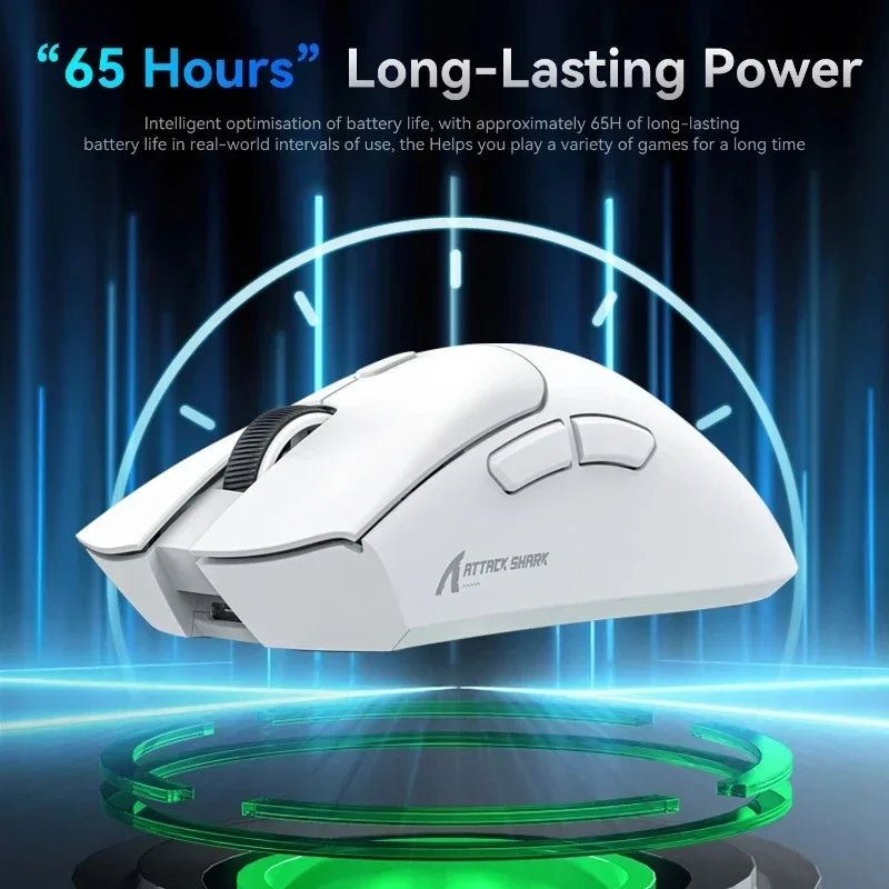 Mouse gaming wireless Bluetooth Attack Shark R1 2.4G USB, 18K DPI, PAW3311, connettività tri-mode, ultraleggero 59g, per PC, laptop e Mac