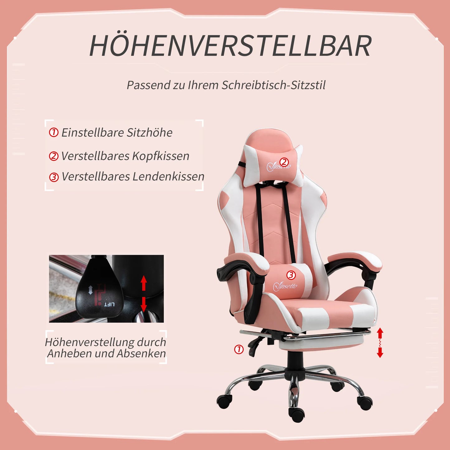 Gaming chair, ergonomic office chair with headrest, massage lumbar cushion, swivel foot gaming chair, computer chair