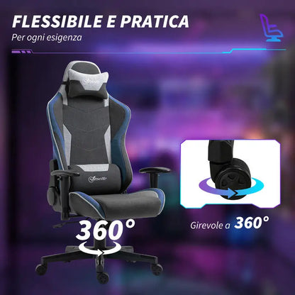 Gaming Chair Reclining 150 ° with Rocking Function, in Linen Effect Fabric, 66X53X128-138 Cm, Gray