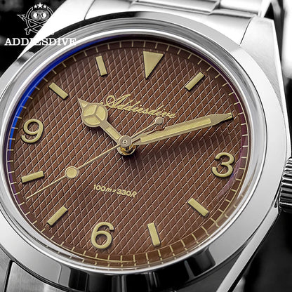 ADDIESDIVE New Men's Analog Watch Bubble Mirror Glass 100m Luminous Men's Quartz Watches with Stainless Steel Bracelet AD2096