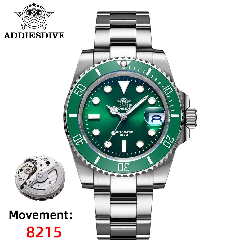 ADDIESDIVE Luxury Men's Automatic Watch 8215 Mechanical Watch BGW9 Luminous Sapphire Glass Diver's Watch Men Analog Watch AD2503