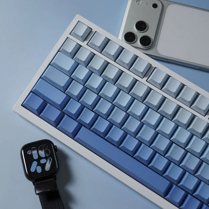 Keycaps com impressão lateral, 134 teclas, perfil Cherry, gradiente branco e azul, PBT, teclas para teclado mecânico gamer AULA f75 Wooting