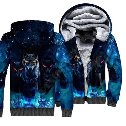 Wolf Animal 3D Printed Fleece Zipper Hoodies for Men and Women Winter Warm Double Plus Velvet Jacket Cosplay Costumes JR09