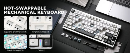 YUNZII AL80 Silver Wireless Mechanical Keyboard, Full Aluminum CNC Custom QMK/VIA Gaming Keyboard, LCD Display Hot Swap Keyboard