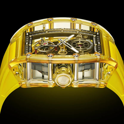 BONEST GATTI Luxury Men Automatic Tourbillon Watch Hollow Out Dial Crystal Case Sapphire Luminous Rubber Strap Wristwatch