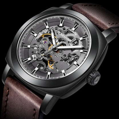 BENYAR Watch for Men Luxury Skeleton Tourbillon Automatic Mechanical Men's Watch 30M Waterproof Leather Strap Sports Reloj Hombre