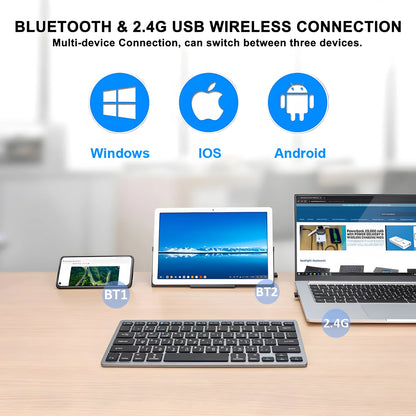 Hebrew English Layout Wireless Keyboard Bluetooth & 2.4G Dual Mode Keyboard Slim and Compact Ergonomic for Windows iOS Android