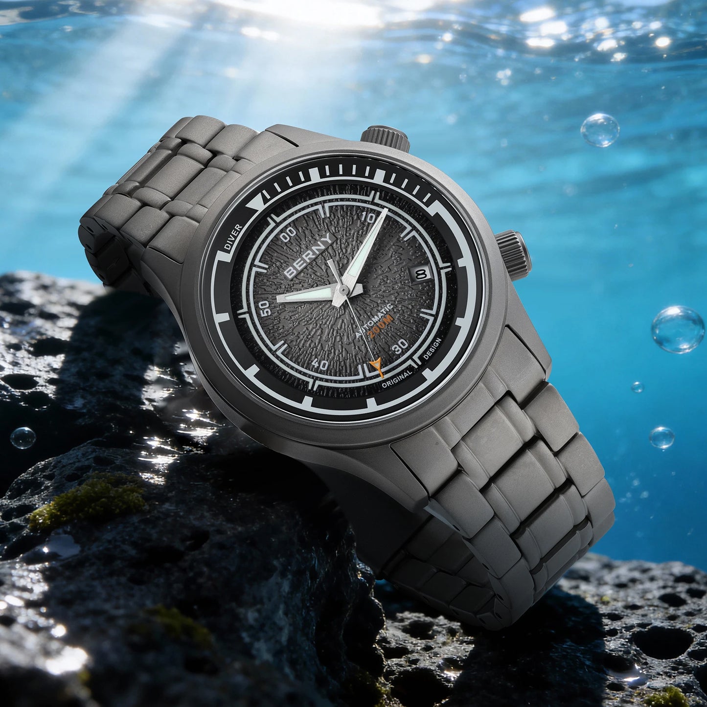 BERNY Automatic Diving Watches for Men Full Titanium Lightweight Super Luminous Mechanical Men's Diver Watch 20ATM Sapphire