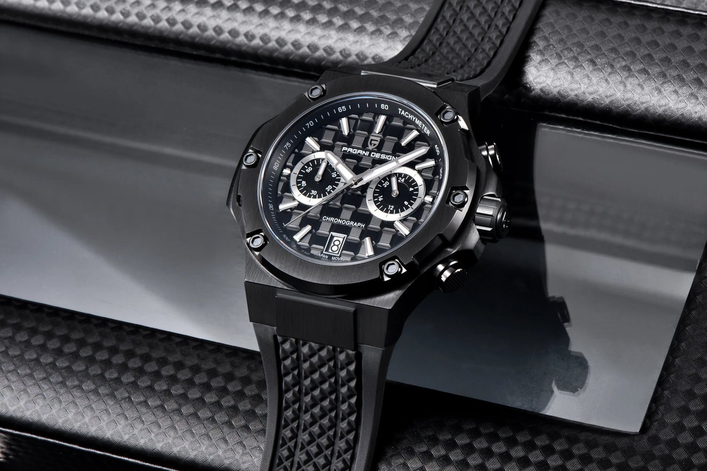PAGANI DESIGN Men's Watches Luxury Rose Gold Sport Chronograph Japan VK64 Quartz Watch For Men Fluororubber Strap Wristwatch Men