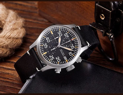 Baltany Quartz Chronograph S5045 Sunburst Blue Dial VK67 100M Stainless Steel Calendar Window Sapphire Vintage Military Watches