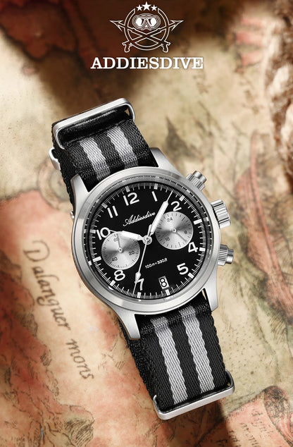 ADDIESDIVE 2025 New Panda Eye Men's Watches Retro Luxury VK64 Quartz Watch For Men Sport Chronograph 100M Waterproof Luminous