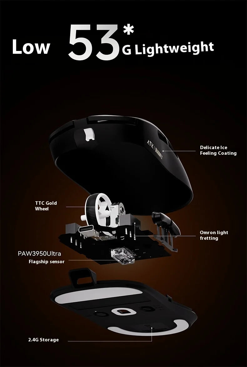ATK A9 Ultra Wireless Gaming Mouse Tri-Mode 8K, 53g Lightweight Gaming Mouse with Bluetooth, 2.4GHz & Wired, Esports Mouse for PC