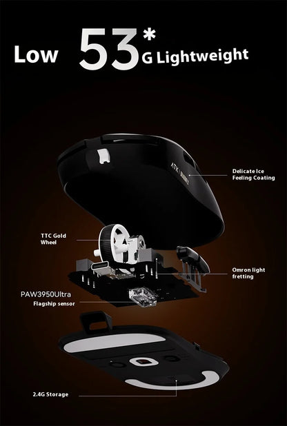 ATK A9 Ultra Wireless Gaming Mouse Tri-Mode 8K, 53g Lightweight Gaming Mouse with Bluetooth, 2.4GHz & Wired, Esports Mouse for PC