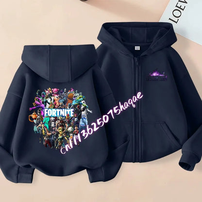 Fortnites Kids Zipper Hooded Coats Anime Fortress Night Sweatshirts Game Spring Autumn Hoodies Sportwear Children Clothes Gift