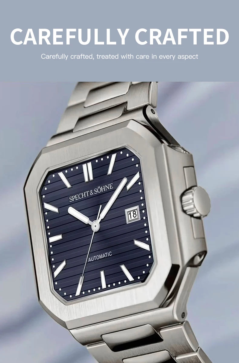 2025 Specht & Söhne Men's Classic Cubic Automatic Mechanical Watch 50M Waterproof Luminous Sapphire Crystal Reloj Hombre 41MM