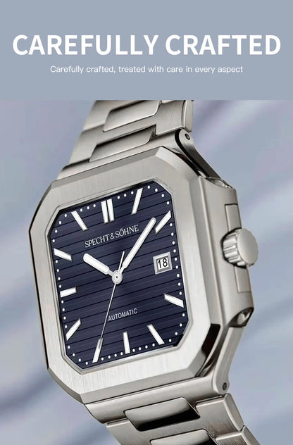 2025 Specht & Söhne Men's Classic Cubic Automatic Mechanical Watch 50M Waterproof Luminous Sapphire Crystal Reloj Hombre 41MM
