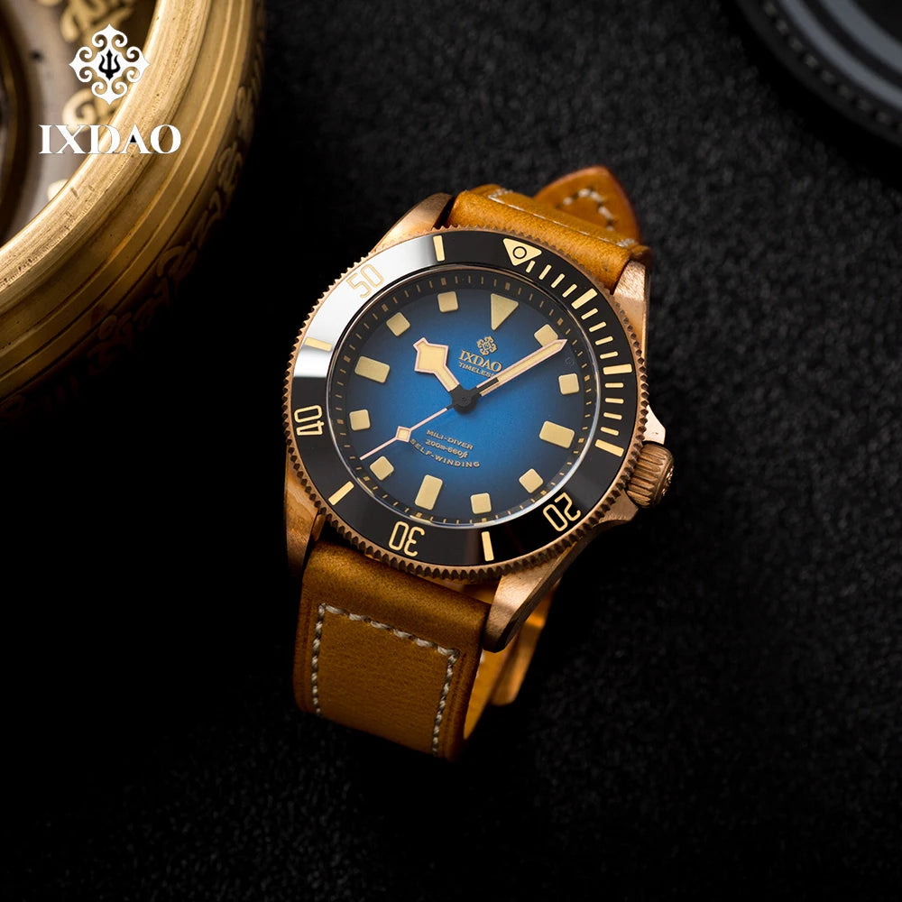 IPOSE IX&DAO 2025 New Bronze Men's Automatic Mechanical Watch PT5000 Sapphire Retro Leather Waterproof 20Bar Reloj Hombre