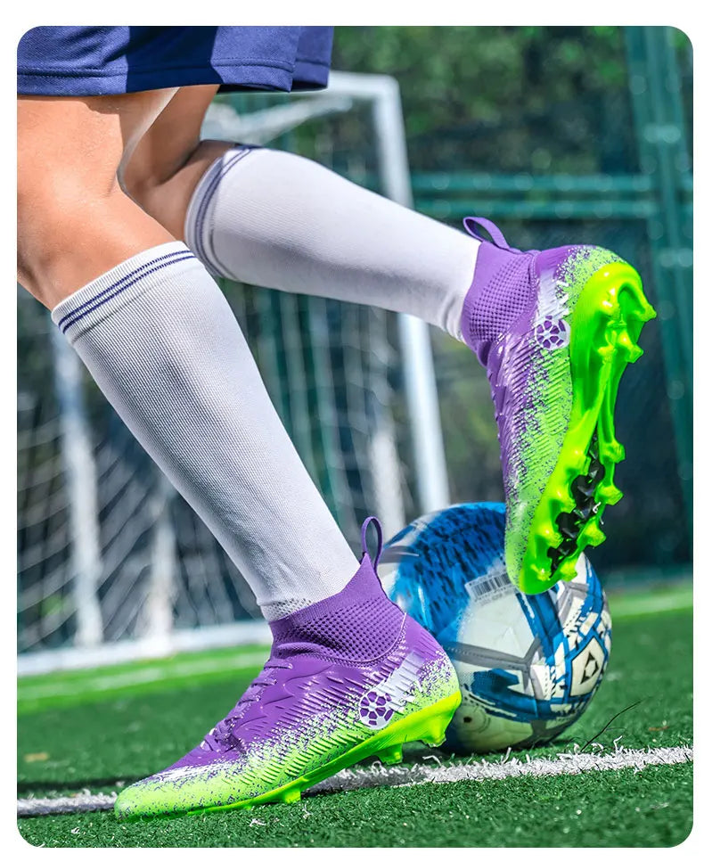 Uomo Donna Scarpe da calcio alte Antiscivolo Sneakers da calcio Traspiranti Scarpe da allenamento per futsal Scarpe da calcio da esterno su erba con tacchetti alla caviglia