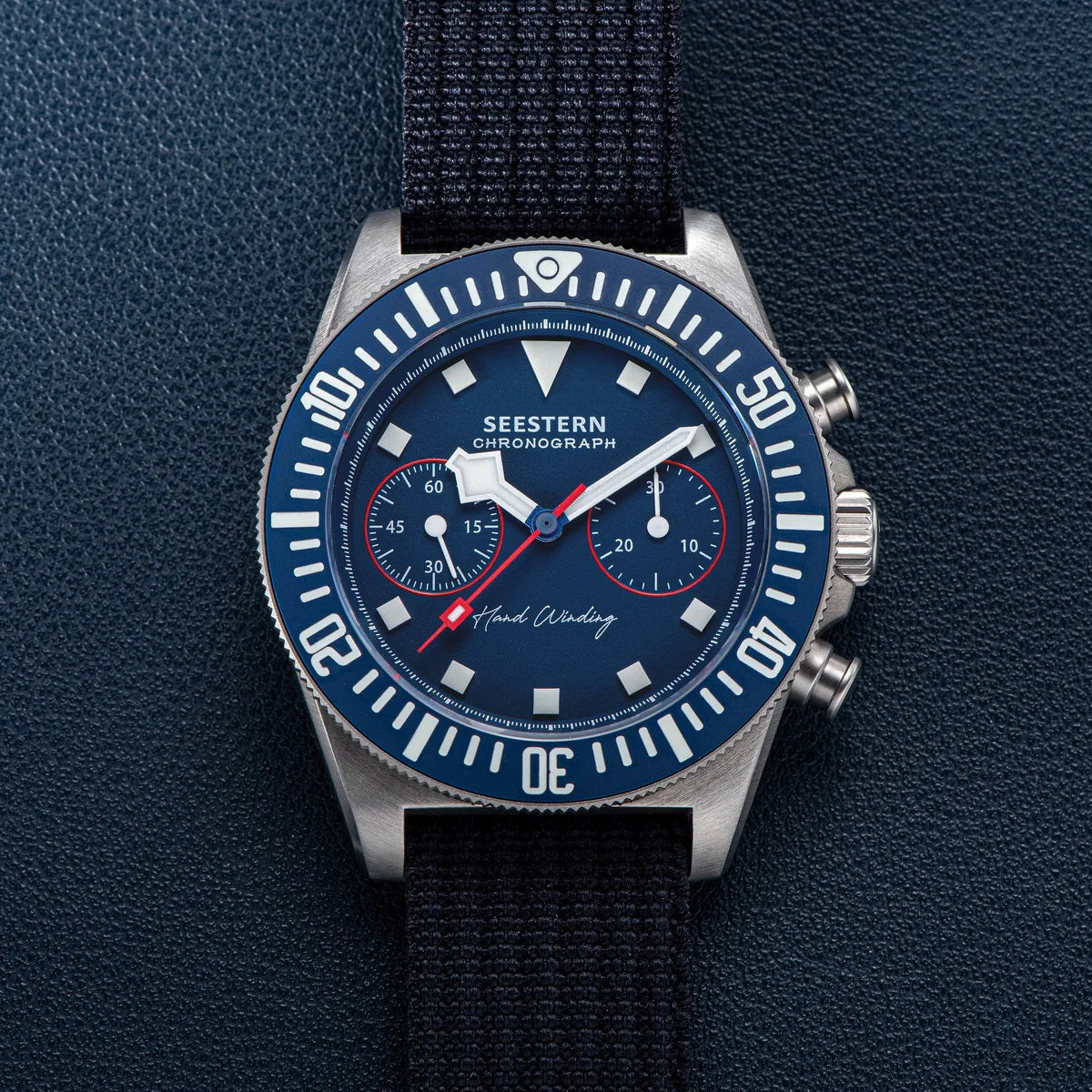 SEESTERN Chronograph Herren-Mechanikuhr Tianjin ST1901 Uhrwerk Saphirglas-Armbanduhr mit Nylon-Klettarmband, Leuchtzeigern und Skelettdesign
