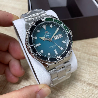Orient Men's 200M Waterproof Automatic Dive Watch Dial Stainless Steel Bracelet Day Date Self-Winding Luminous Wristwatch