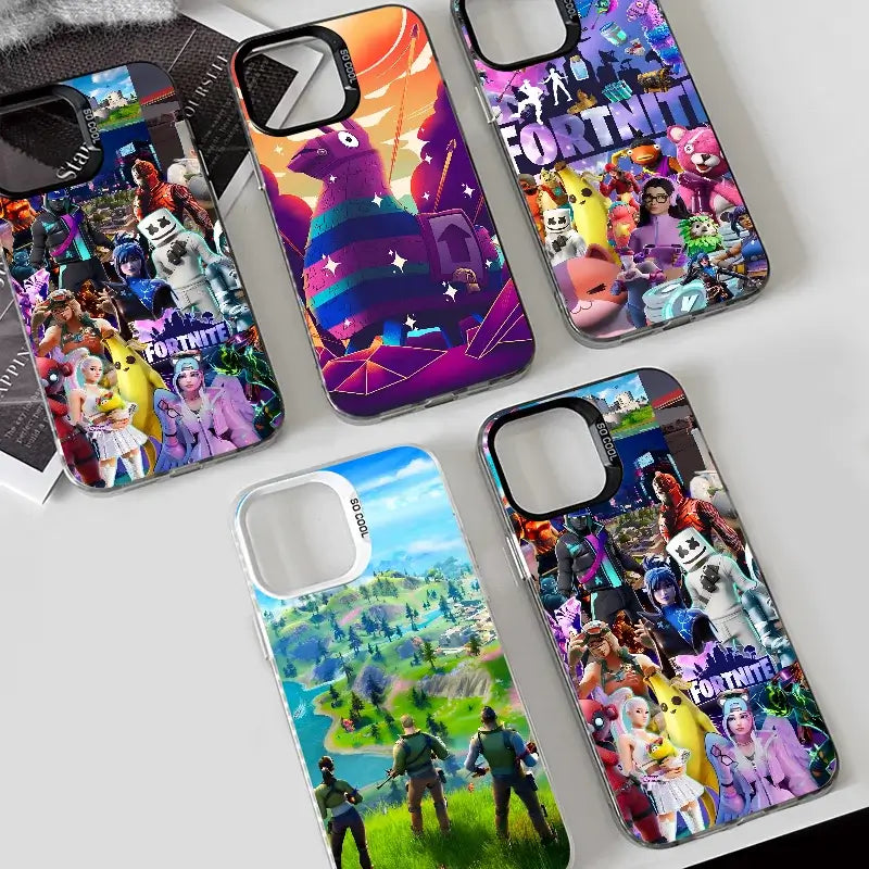 1pc Game F-Fortnite Phone Case IMD Color Silver Shell For iPhone 16, 15, 14, 13, 12, 11 Pro Max Plus