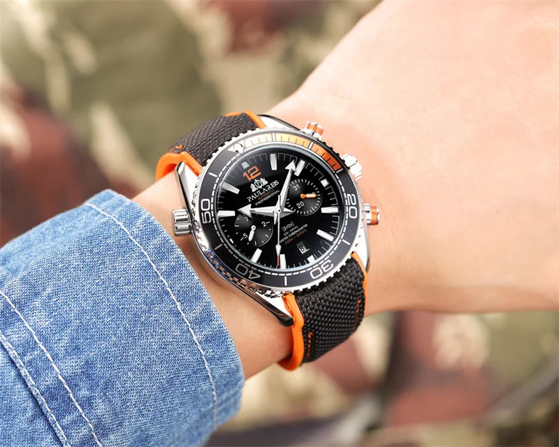Classic Luxury Men Automatic Watch Multifunction Mechanical Wristwatch Rubber Strap Waterproof Week Date Watches Reloj Hombre