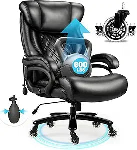 Silla de oficina grande y alta de 500Lbs, asiento ancho con muelles, diseño ejecutivo, silla de escritorio giratoria 360 con ruedas resistentes