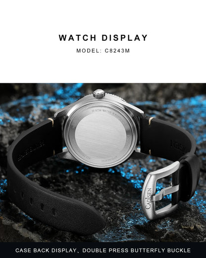 CADISEN 2026 Watch Men Mechanical Wristwatches MIYOTA 8215 Movement Genuine Leather Strap Waterproof Luminous Red Mens Watches