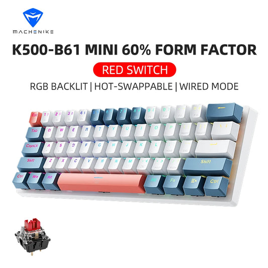 K500-B61 Machenike Mini Mechanical Keyboard 60% Form Factor 61Keys Gaming Keyboard Wired Full Key Hot-Swappable RGB Backlit