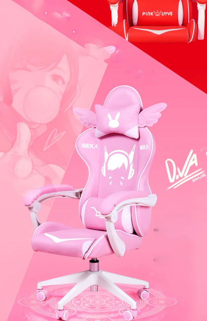 Pink Cartoon Electric Sound Gaming Chair, Rotating Office Chair with Adjustable Height, Latex Cushion, 360° Swivel Computer Chair for Home & Study