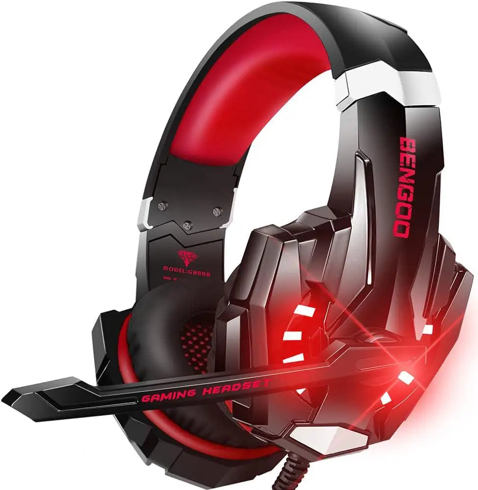 Casque de jeu G9000, casque supra-auriculaire filaire blanc avec microphone, éclairage LED, son stéréo pour PC, ordinateur portable et jeux vidéo.
