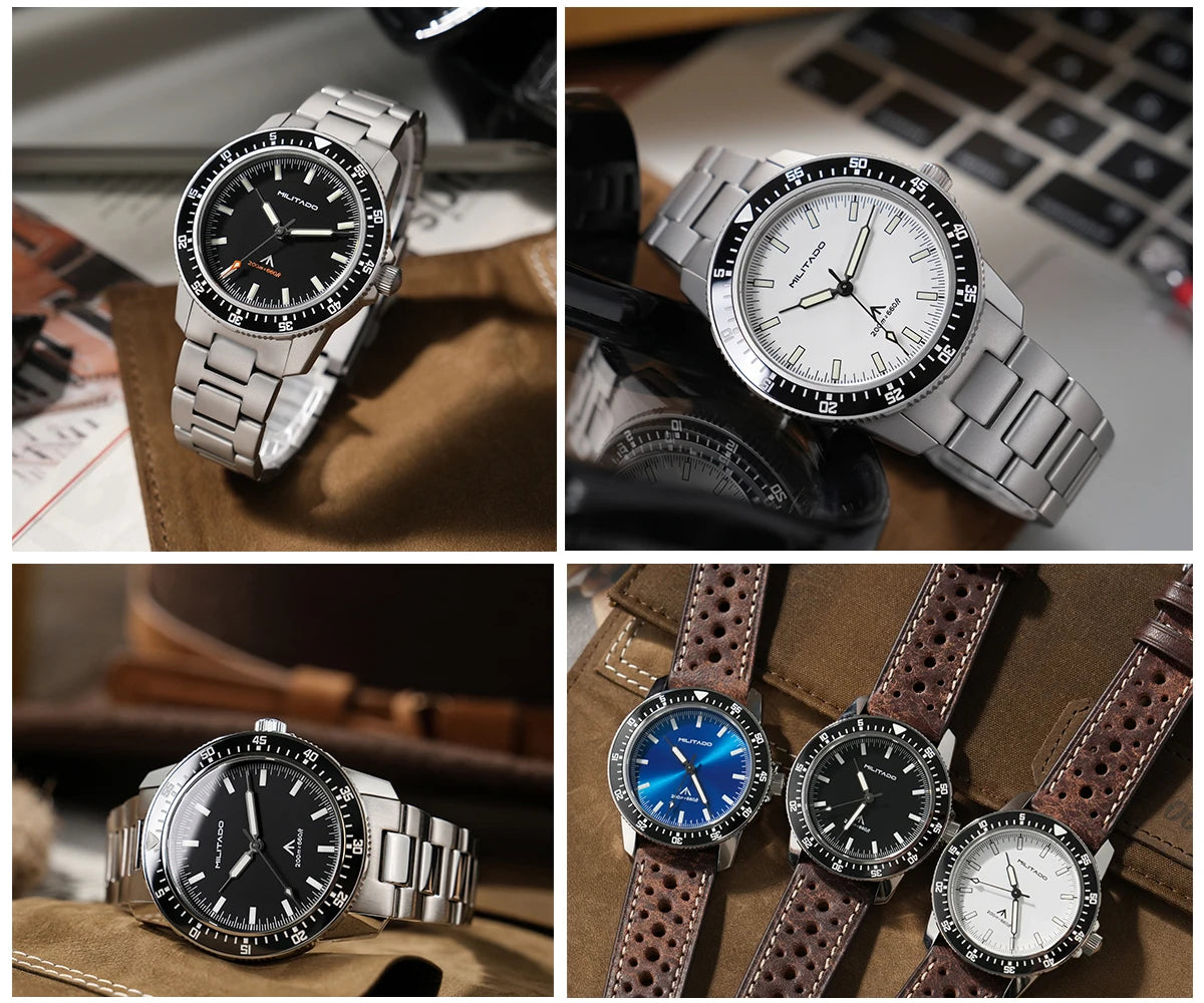 MILITADO ML25 VH31 Sweep Second Quartz Watch Men Swiss Ronda 515 Movement 200m Sapphire Crystal Ceramic Bezel 316L Steel Watches