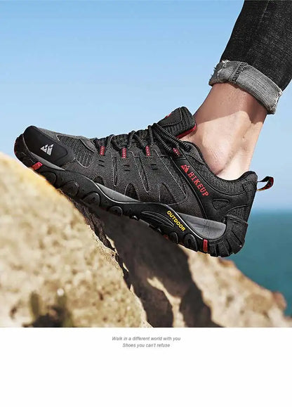 HIKEUP Pánské turistické boty z semišové kůže Outdoorové boty Odolné proti opotřebení Pánské trekové boty Chůze Lov Taktické tenisky