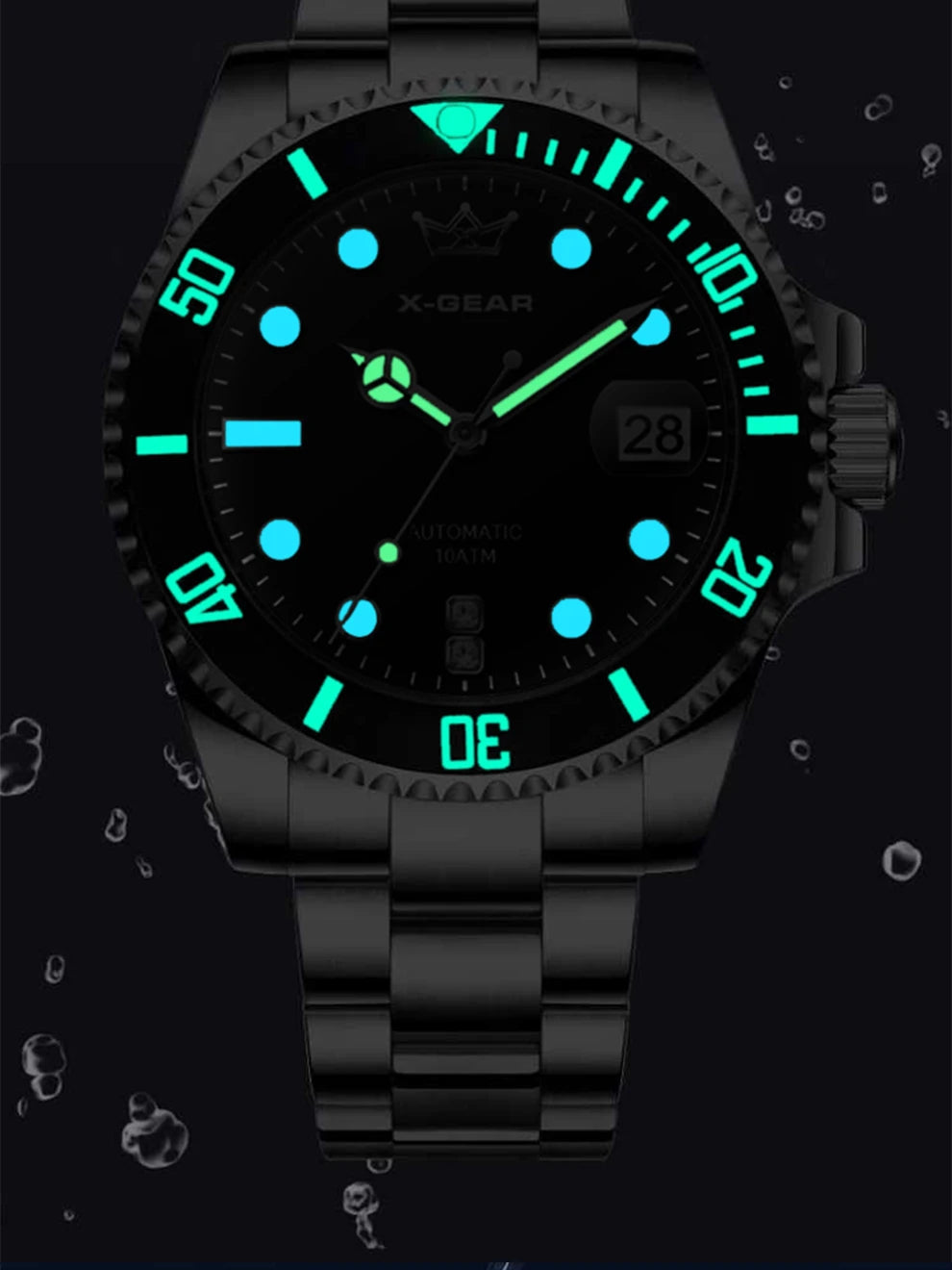 Water Ghost Luminous Dive Watch with Ceramic Bezel Waterproof Automatic Mechanical Movement Stainless Steel Watch Strap