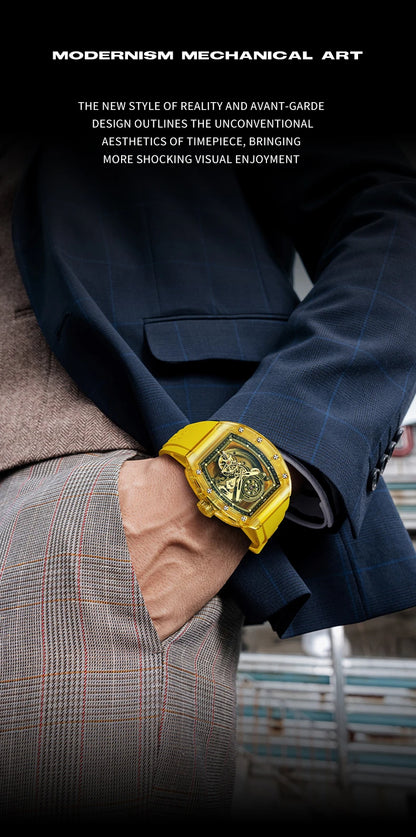 BONEST GATTI Luxury Men Automatic Tourbillon Watch Hollow Out Dial Crystal Case Sapphire Luminous Rubber Strap Wristwatch