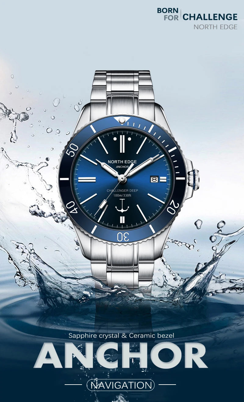 NORTH EDGE 42mm Men Mechanical Wristwatch Luxury Sapphire Glass MIYOTA 8215 Automatic Watches 10bar Waterproof Watch Men ANCHOR