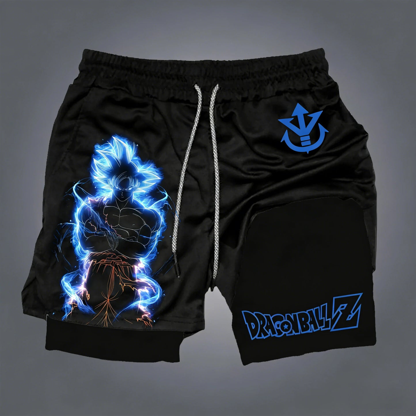 Miesten kaksikerroksiset Dragon Ball -shortsit, Son Goku, kesä, japanilainen anime, feikki-kaksiosaiset urheilu- ja fitness-shortsit, nopeasti kuivuvat