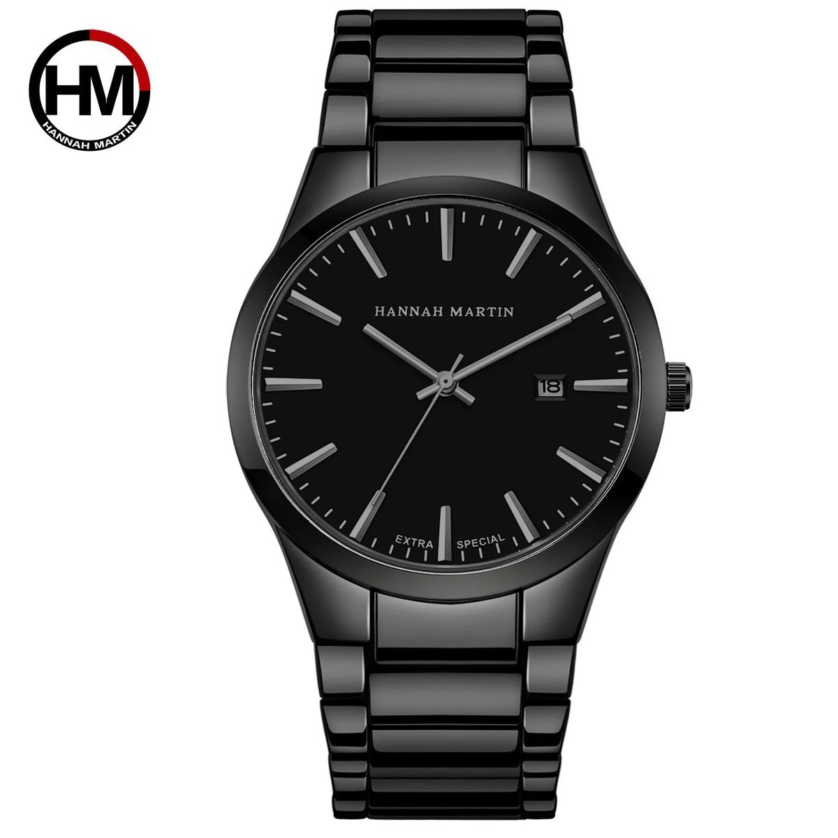 Ceas pentru bărbați Hannah Martin, carcasă din oțel inoxidabil, mecanism cu cuarț, cadran de 41 mm, stil profesional, cu afișaj calendar (imitație)