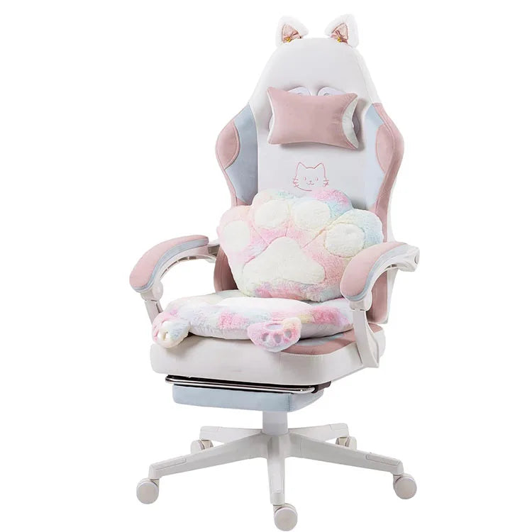 Chaise de jeu pour adultes, chaise d'ordinateur ergonomique inclinable avec support lombaire et appui-tête, lumières LED RGB, design oreilles de chat